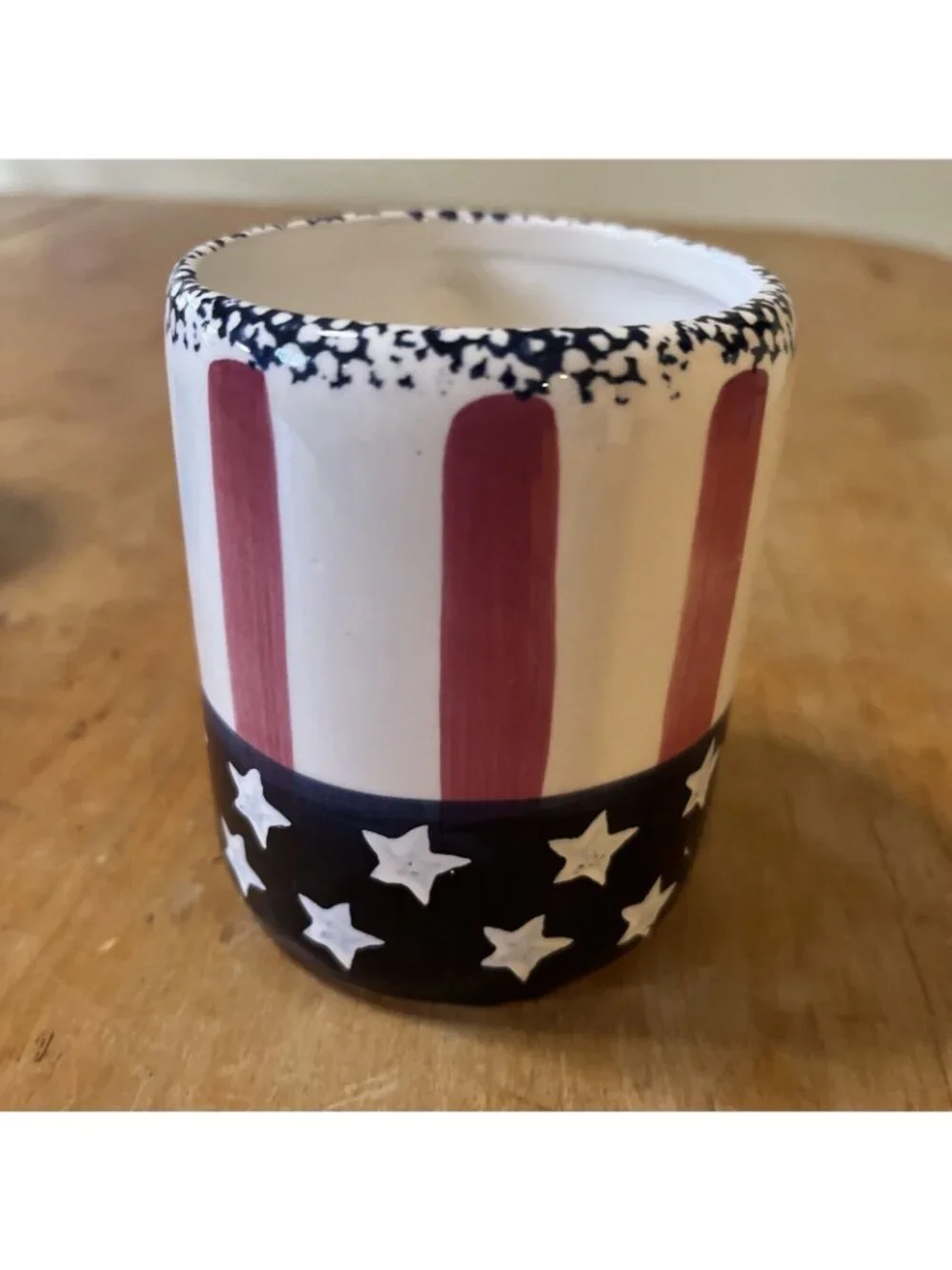 Set Of 2 American Flag Hand Painted Mugs VTG Terry's village China 10oz 3